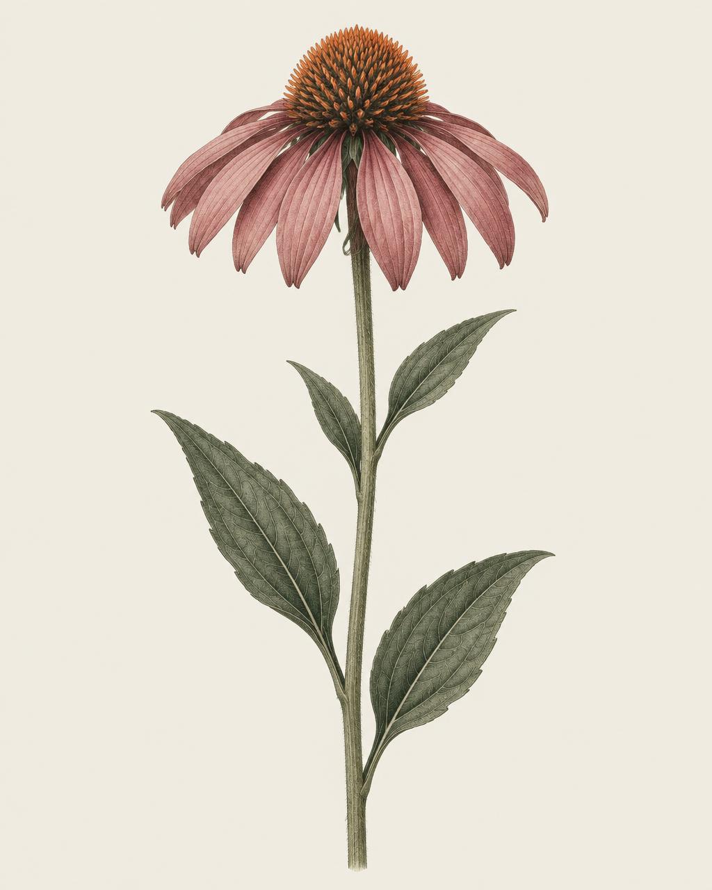 Botanische Illustration: Echinacea purpurea – Heilpflanze der Apotheken-Tradition